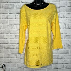 Kim Rogers Yellow Layered Cut Out Blouse Top boho Hippie Size Medium